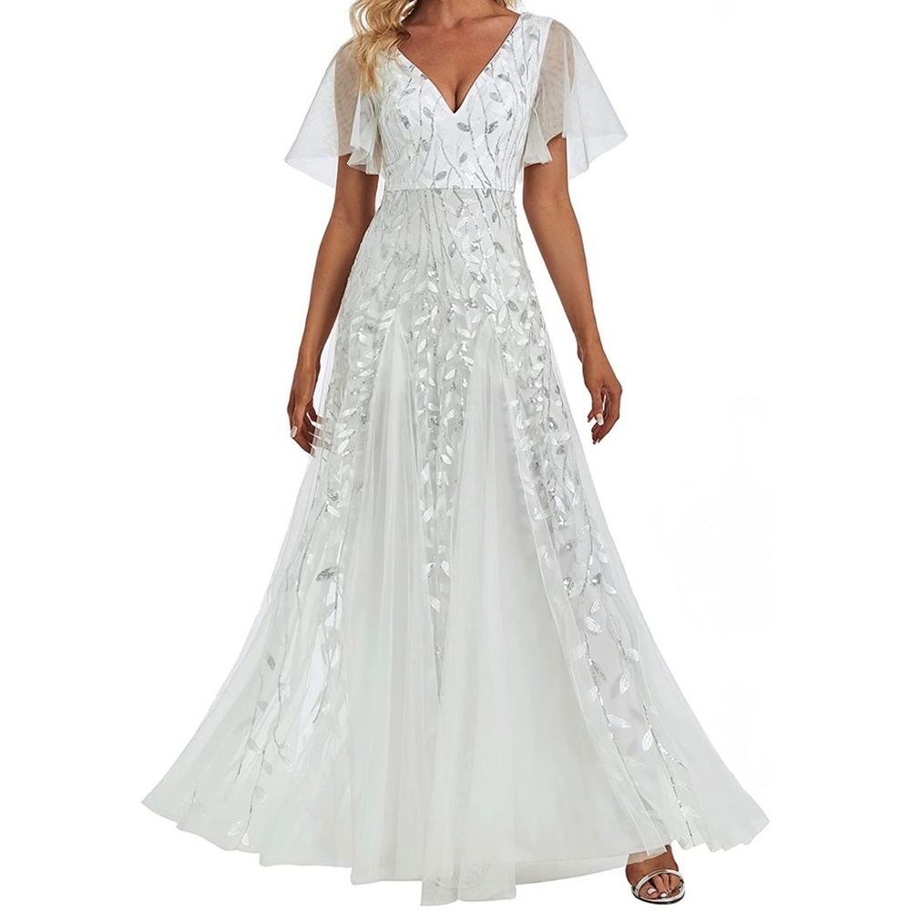 Designer inspired white wedding dress gown silver  size 10 🤍